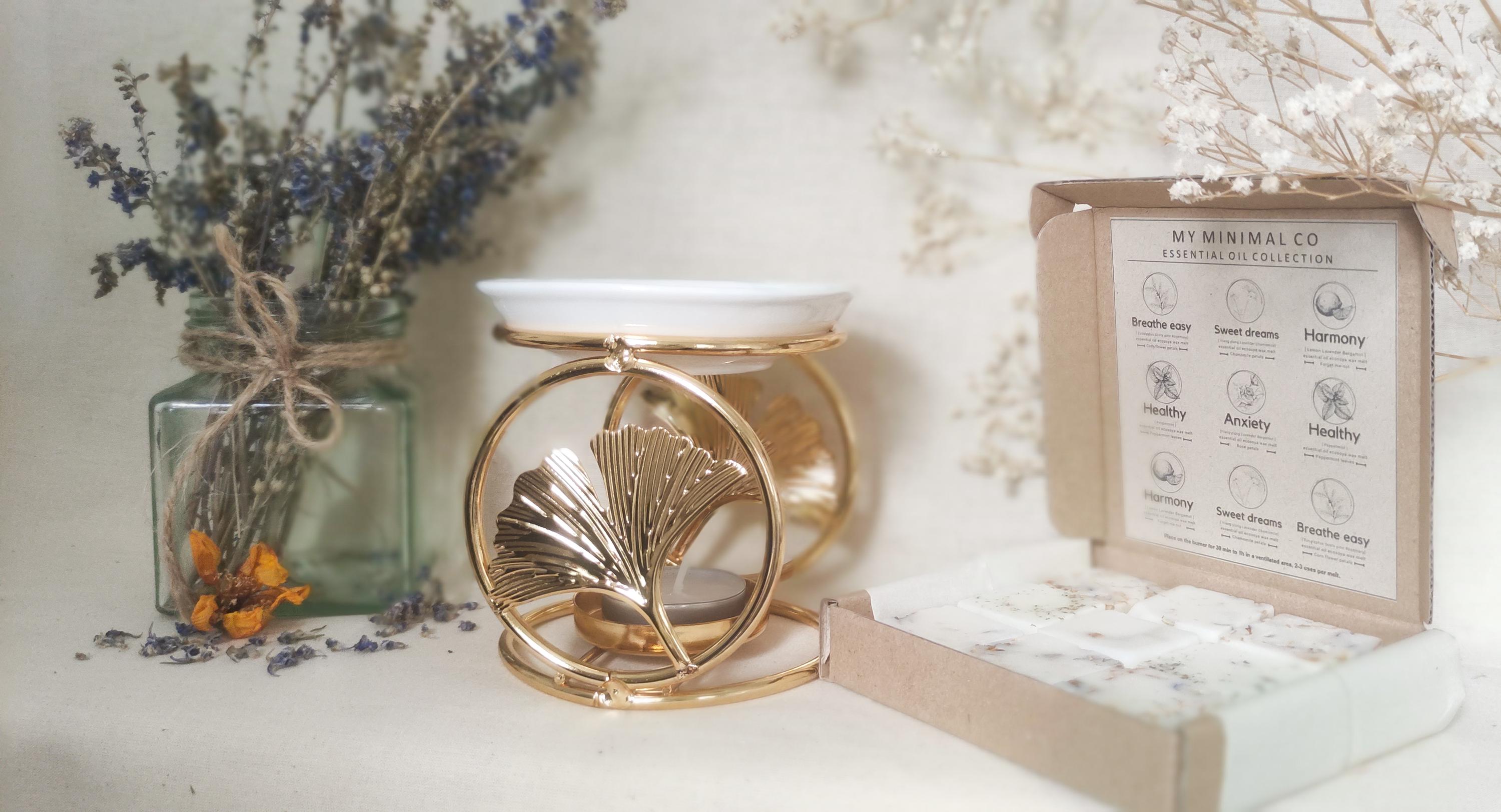 Ginkgo metallic burner for oils and wax melts